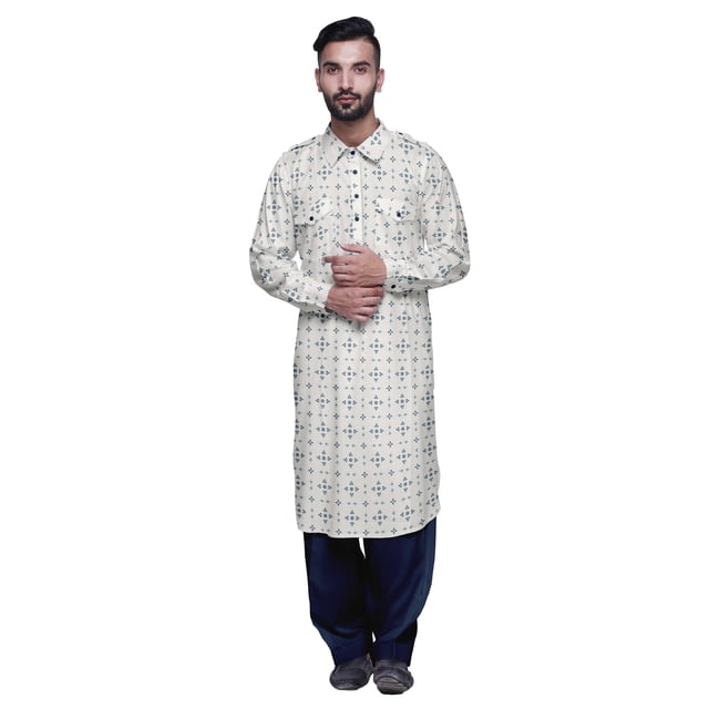 Atasi Printed Pathani Kurta With Salwar For Men Indian Summer Ethnic Set