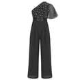thumbnail image 3 of Sinleey Girls Ruffled Sequins Jumpsuit One Shoulder Wide Leg Long Pants Romper Wedding Prom Playsuit Black 8, 3 of 6
