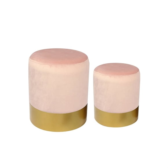 Jessar - Ottoman / Footstool, Round, From the Lounge Collection, Set of 2, Pink Velvet