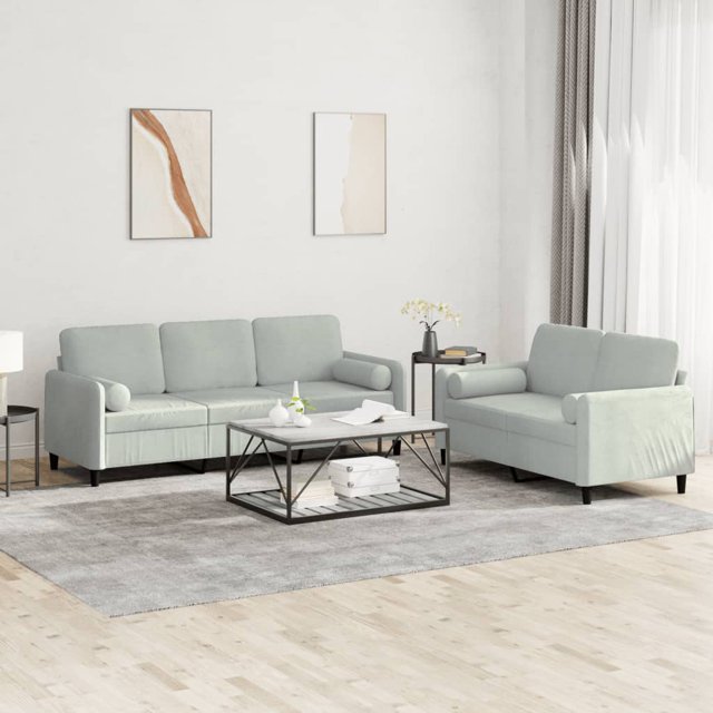 vidaXL Ensemble de Canapé 2 Pcs avec Coussins Velours Gris Clair
