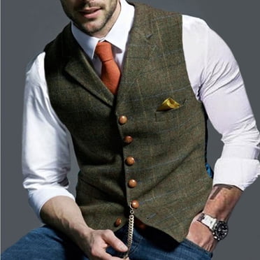 Gilet pour Hommes Homme Gilet à Col en V Gilet à Carreaux à Carreaux Simple Boutonnage Coupe Ajustée Gilet 6 Boutons Costume Gilet d'Affaires Garder au Chaud Gilet d'Hiver Extérieur, Gilet pour Hommes, Chemises pour Hommes en Liquidation