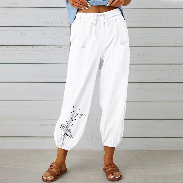 Pantalons pour Femmes, Pantalons Imprimés Mode Décontractée Confortables et Respirants Taille Haute avec Cordon de Serrage et Poches