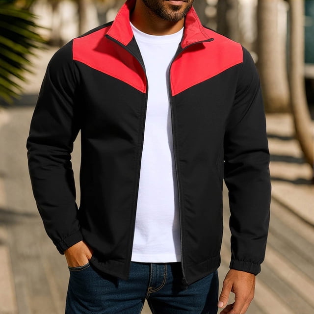 Yusimy Men's Lightweight Casual Bomber Jacket - Color Block Design Classic Varsity Style