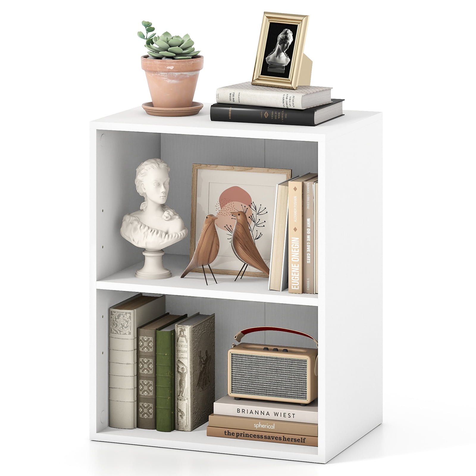 Patiojoy Bibliothèque avec 2 Cubes Ouverts Étagère Autoportante avec Tablette Réglable à 5 Positions Blanc