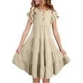 thumbnail image 1 of Girls Summer Dresses Double Layer Flutter Sleeve Flowy A Line Dress Casual Gradient Midi Dresses, 1 of 6
