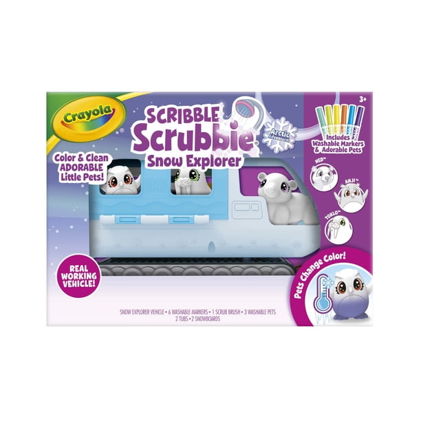 Crayola Scribble Scrubbie Arctic Snow Explorer – Animaux Qui Changent De Couleur, Marqueurs, Brosses Et Véhicule De Rangement – Dès 3 Ans