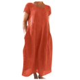 thumbnail image 1 of CHOK Robe en Lin Décontractée à Manches Courtes et Col Rond pour Femmes, Couleur Unie, Coton et Lin, Robe d'Été 2024 avec Poches, Gris, TG, 1 of 5