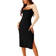 thumbnail image 2 of INSPIRE CHIC Robe Midi en Tricot pour Femme 2023 Automne Hiver à Manches Longues, Découpes, Col Rond, Blocs de Couleur, Ourlet Fendu, Bleu Foncé S, 2 of 5