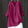 thumbnail image 2 of Timegard Plus Size Tops for Women Cotton Linen V Neck Button Long Sleeve Shirts Blouse Fall Loose, 2 of 6