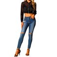 thumbnail image 2 of INSPIRE CHIC Blouson Bomber pour Femmes à Manches Longues Court en Maille Transparente Vestes S Noir, 2 of 7