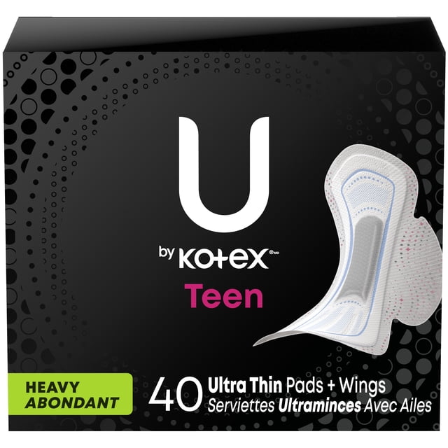 U by Kotex Balance Sized for Teens Ultra Thin Pads with Wings, Extra Absorbency, 40 Count