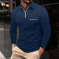 thumbnail image 3 of XZNGL Polo à Manches Longues pour Hommes, Col Rabattu, Fermeture Éclair Complète à l'Avant, Poches avant, Couleur Unie, Polyester Respirant, Coupe Décontractée, Tenue d'Été, 3 of 7