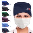 thumbnail image 2 of Opolski Women ECG Heart Embroidery Adjustable Dustproof Button Scrub Cap Bouffant Hat, 2 of 8