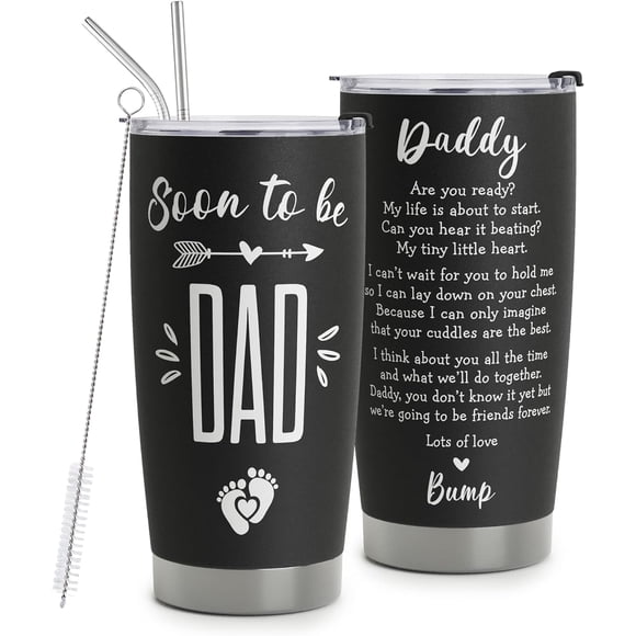 New Dad Gifts for Men - First Time Dad Gifts - Gifts for New Dad - First Fathers Day Gift From Baby - Pregnancy Announcement - Baby Revearl for Husband - Dad to Be Stainless Steel Tumbler 20oz