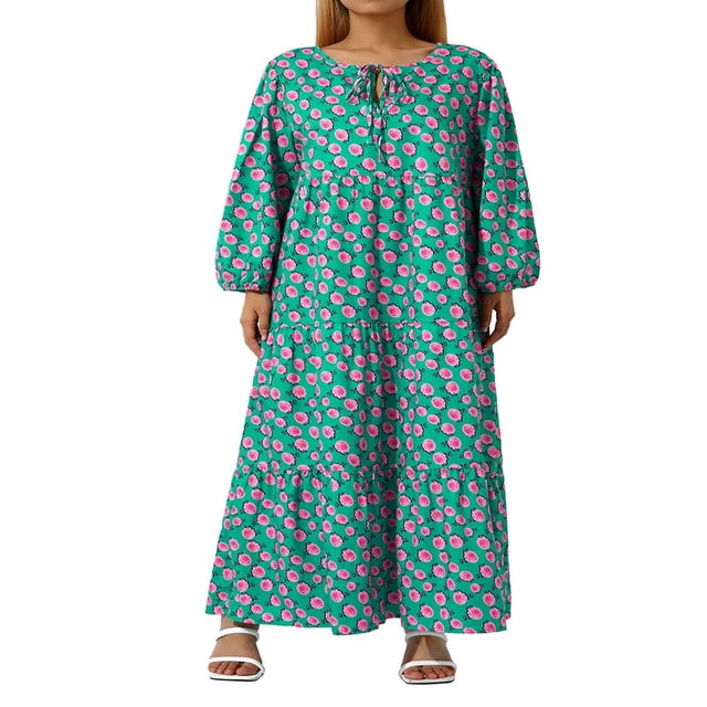 Robe Maxi Décontractée d'Été pour Femmes, Bohème à Fleurs, Col en V, Manches Courtes Bouffantes, Robe de Plage Longue Évasée, Bleu Ciel, M