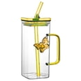 thumbnail image 1 of fheaev Square Glass Tumbler With Handle Double-Wall Glass Straw Cup Stylish Two-Way Straw Tumbler Elegant Handle Glassware Set, 1 of 9