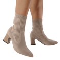 thumbnail image 2 of Kcodviy Versatile Short Boots Pointed Leopard Booties Women Boots Toe Thick Heels High Boots for Women Booties Work Heels Knitted Elastic Socks Boots Flying Weaving Boots Women Boots Size 11 Female, 2 of 6