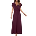 thumbnail image 1 of Birdeem Robes pour Femmes Robe Longue Sans Manches Aguichant Couleur Unie avec Ourlet Ample Col en V, 1 of 1
