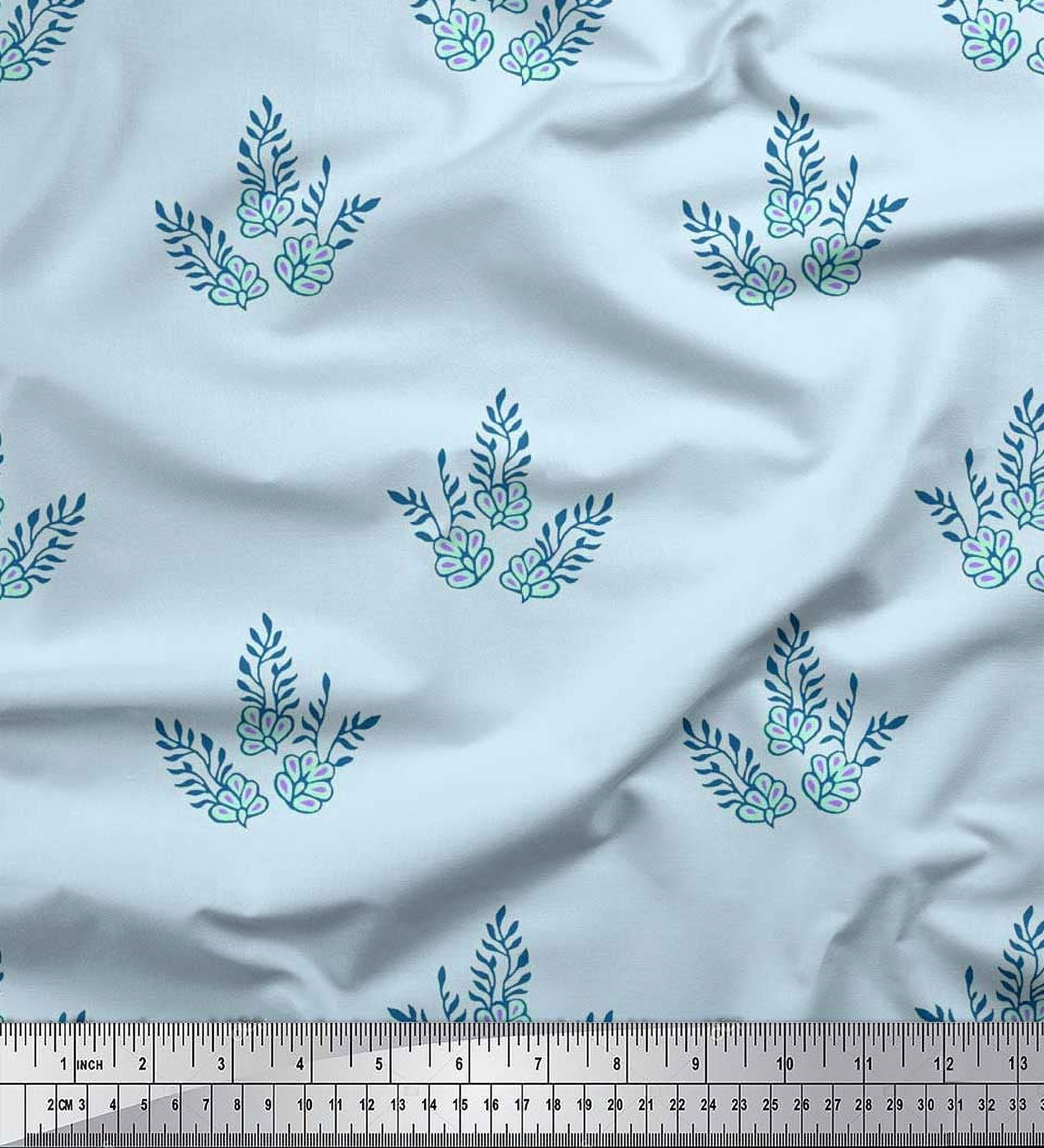 Soimoi Georgette Viscose Fabric Leaves & Floral Block Printed Fabric 1 Yard 42 Inch Wide