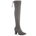 thumbnail image 1 of Unique Bargains Women's Chunky Heels Rhinestone Over the Knee High Boots Grey (Size 8), 1 of 8