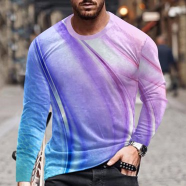 Meichang T-Shirt à Manches Longues pour Homme avec Graphique, T-Shirts Graphiques pour Hommes Mode Urbaine à Imprimé 3D d'Illusion d'Optique, T-Shirts Mode à Col Rond pour le Gym à Manches Longues pour Hommes