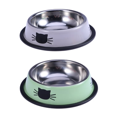 Bol pour Chat en Acier Inoxydable 2 Pcs pour Plat, Eau, Bol de Nourriture pour Chien, Mangeoire pour Chaton (Gris et Vert)