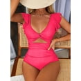 thumbnail image 1 of Charmo Ruffled One Piece Swimsuit for Women High Cut Bathing Suits Backless Monokini Swimwear, 1 of 6