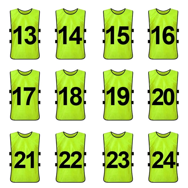 TOPTIE Ensembles de 12 Gilets d'Entraînement Numérotés (#13-24), Chasubles de Soccer