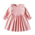 thumbnail image 1 of WEAIXIMIUNG Robes d'Été pour Filles Taille 10-12 Robe pour Tout-Petites Filles Hiver Manches Longues Volants Côtelé Dentelle Robe de Couleur Unie, 1 of 5