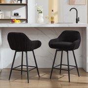 Yiwa 26" Counter Height Swivel Bar Stools Set of 2, Sherpa Upholstered Barstools with Backs and Metal Legs