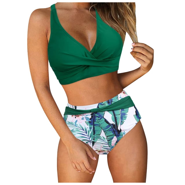 2025 Women High Waisted Bikini Underwire Swimsuits for Women Plus Size Push Up Two Piece Racing Swimsuit Women Plus Swimsuits Vintage Swimsuit Two Piece Retro Ruched High Waist Print Bikini