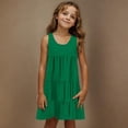 thumbnail image 2 of Yanlir Robe d'Été pour Filles, Couleur Unie, Manches Courtes, Col Ras du Cou, Taille Élastique, avec Poches, Décontractée et Confortable, Robe en Mélange de Coton pour Enfants (Vert, 15-16 Ans), 2 of 7