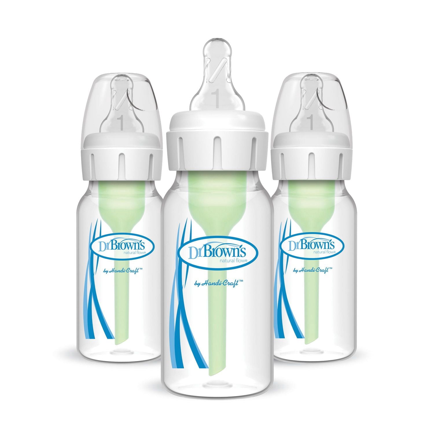 Dr. Brown's Natural Flow Anti-Colic Options+ Baby Bottles Level 1 Slow Flow Nipples, 0m+, 3x4oz Bottles