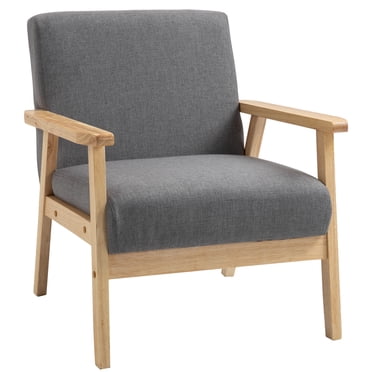 HOMCOM Minimalistic Accent Chairs Wood Frame w/ Thick Linen Cushion Grey