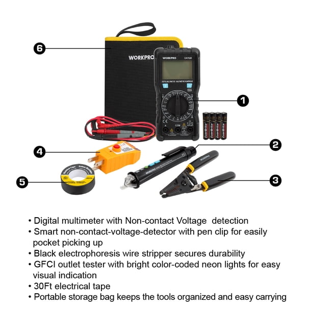 WorkPro 5 Piece Electrical Tester Kit,Digital Multimeter,NCV