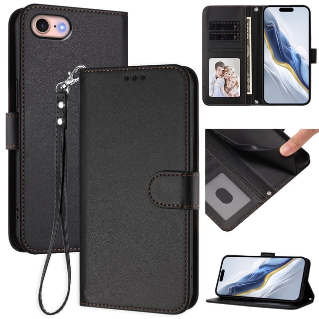 GANGXUN Wallet Case for iPhone 6/7/8 – Magnetic Closure, RFID Blocking, Wrist Strap, Wireless Charging Compatible
