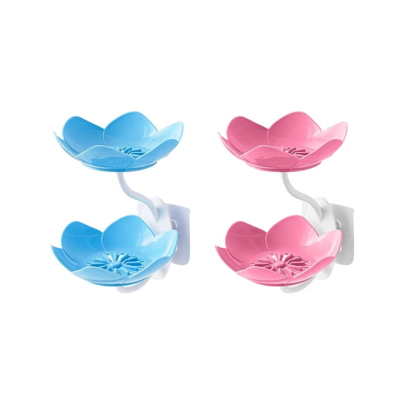 Todaioua Lot de 2 Porte-Savon pour Douche et Bar, Double Couche, Mignon Plateau en Forme de Lotus, Support Mural pour Shampooing, Sans Perçage, Auto-Drainant, Support Suspendu, Plastique, Salle de Bain, Baignoire, Cuisine