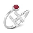 thumbnail image 2 of Capital H Initial Letter Ruby Glass Filled Women Ring Adjustable Front Open Ring 925 Sterling Silver, 2 of 3