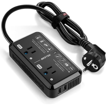 BESTEK Convertisseur de Tension de Voyage 2000W, Convertisseur Élévateur 240V vers 120V avec Charge USB 2,4A à 2 Ports pour Séchoir à Cheveux/fer à Friser/machine à Café/téléphone, Adaptateur de Voyage pour les Pays d'Europe (Noir)