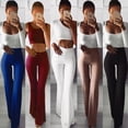 thumbnail image 3 of MesaSe Women Bell Bottom High Waist Ruffle Pants Solid Slim Fit Trousers Yoga Pants Wide Leg Pants, 3 of 4