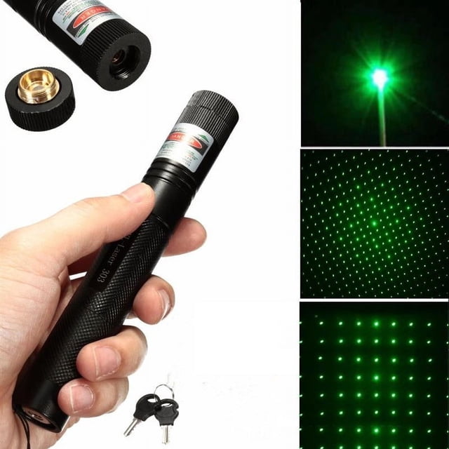 Laser Stylo Puissant, Stylo Laser Pointer avec Faisceau de Lumière Verte, en Alliage d'Aluminium Aéronautique pour la Durabilité. Parmi Ses Fonctionnalités, Citons un Verrou de Sécurité pour Enfant, une Mise au Point Réglable pour l'Épaisseur de la Colonne Lumineuse et la Taille du Point, et une Batterie rechargeable à Longue Durée de Vie. La Finition Anodisée Noire et le design à Interrupteur Tactile Améliorent l'Utilisabilité. Inclut des Clés pour le Verrou de Sécurité et Mettent en Valeur des Motifs de Lumière Verte dans Diverses configurations.