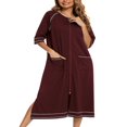 thumbnail image 1 of Crew Neck Zip-up Slit Long Dress for Women  Short Sleeve Nightgown, 1 of 6