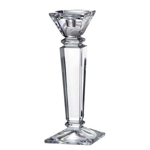 Crystalite Bohemia Chandelier Empire de 30 cm en Cristal Transparent Sans Plomb avec base Carrée et Colonne Effilée Facettée Supportant un Grand Porte-Bougie en Forme de Pyramide Inversée, Convient à une Décoration Intérieure Élégante et à l'Exposition de Bougies.