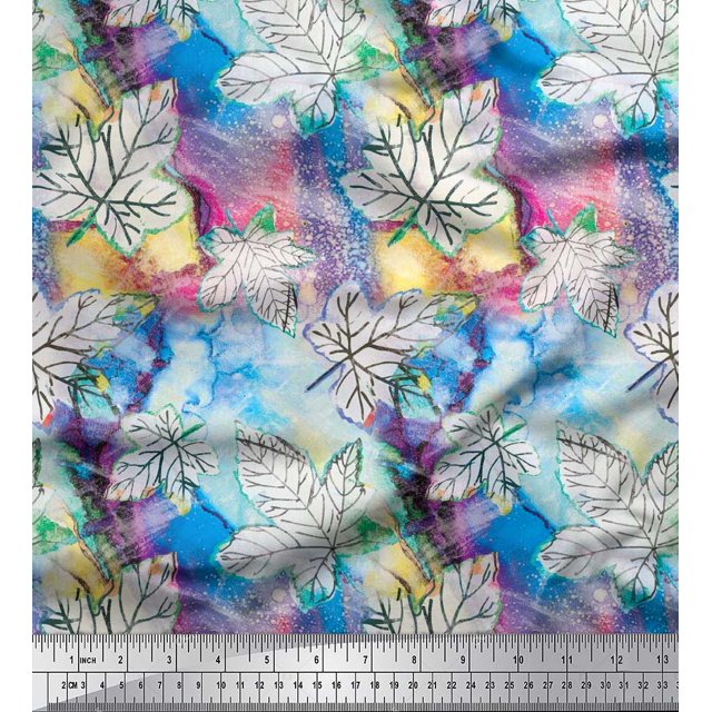 Soimoi Tissu en Poly Georgette Texture & Feuilles d'Érable Imprimés au Mètre 42 Pouces de Large