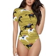 thumbnail image 1 of Bingfone Justaucorps à Col Rond pour Femmes à Motif de Cavaliers en Courses de Chevaux, Justaucorps Ajusté à Manches Courtes avec Boutons-Pression, Convient pour Fête, Sports, Usage Quotidien - Grand, 1 of 7