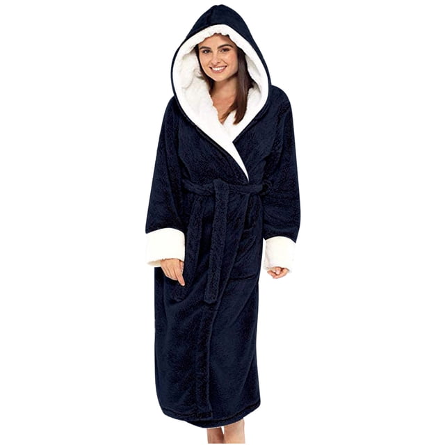 Gift TIMIFIS Women Hooded Plush Soft Robe Warm Fleece Bathrobe Warm Fleece Winter Robe, Long Soft Plush Cozy Spa, Resort & Hotel Bathrobe Bathrobe pring/Summer