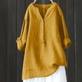thumbnail image 2 of RKSTN Womens Tops Cotton and Linen V-Neck Long Sleeve Three Buttons Plus Size Tops Loose Fit Solid Color Basic Breathable Summer Tops Blouses, 2 of 5