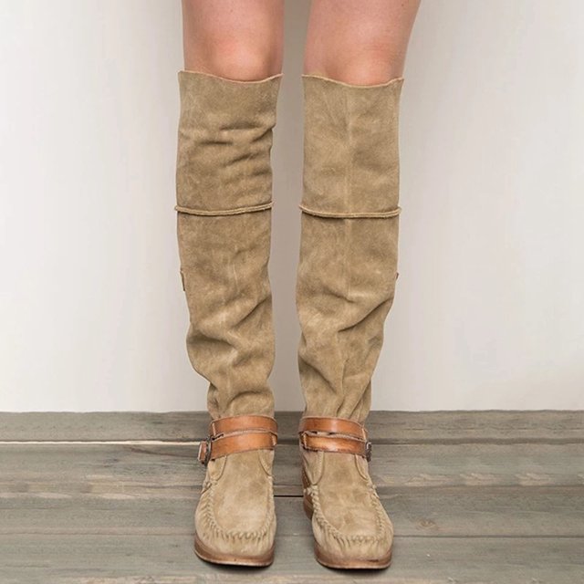 Bottes pour Femmes à Bout Rond, Mode, Décontractées, avec Boucle de Ceinture, Talon Bas, Bottes Plates