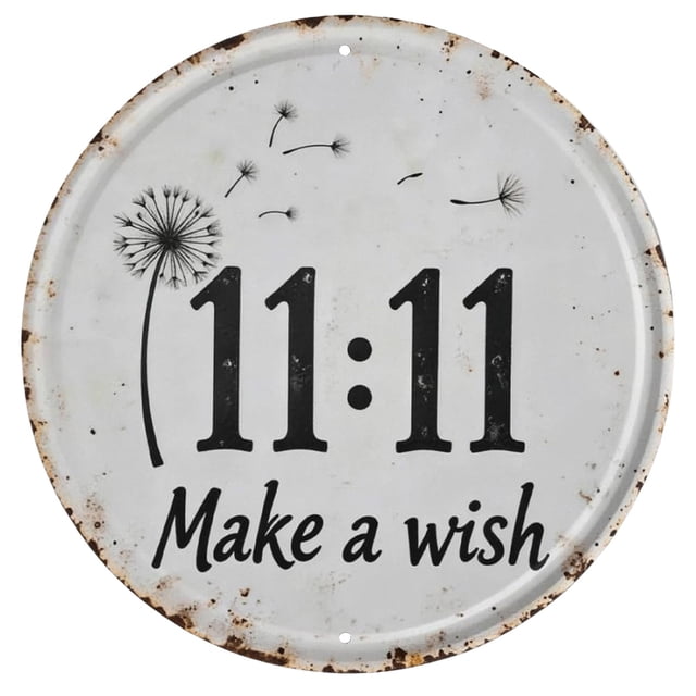 Door Sign Plate Circular Rustic Metal Sign with Dandelion 11:11 Distressed Rustic Round Hanging Sign for Home Porch Bedroom Patio House Number Plate,Name Plate,Address Plate,Metal Door Sign,Acrylic