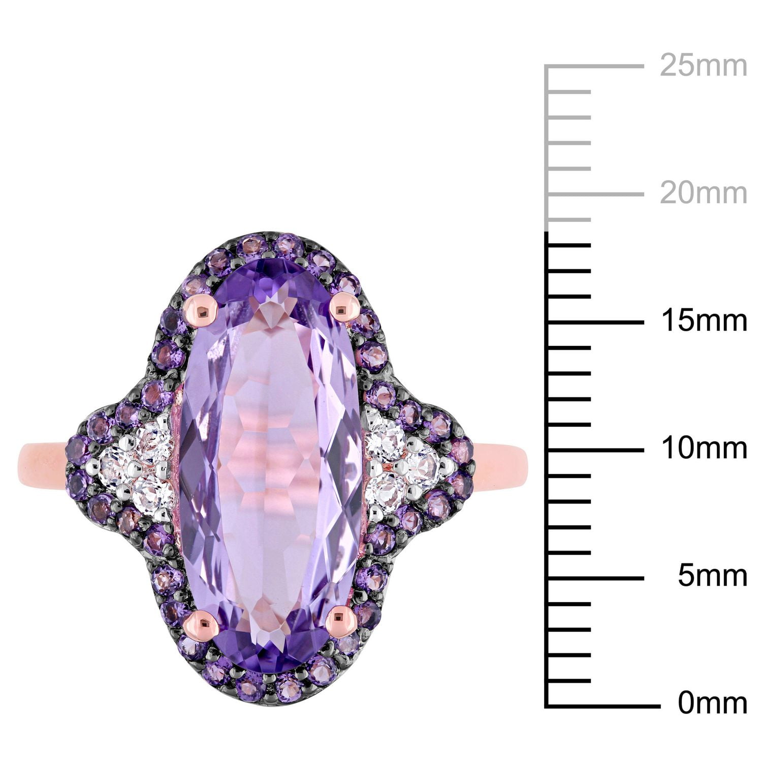 Bague cocktail auréole Tangelo avec améthystes et topazes blanches 3-1/2 CT PBT en argent sterling plaqué de rhodium rosé